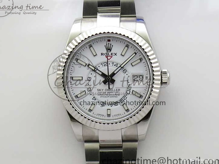 Good Copy Rolex Watches Noob Asian Sky-Dweller Best White SS 1:1 Bracelet 326934 23J Edition to TechFriendly 2880 SS Dial on 0111